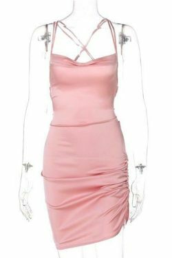Coquette Aesthetic Ruched Satin Dress - Y2K Fashion Outfit for Women