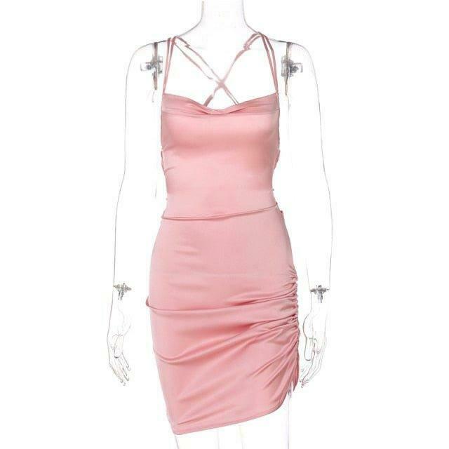 Coquette Aesthetic Ruched Satin Dress - Y2K Fashion Outfit for Women