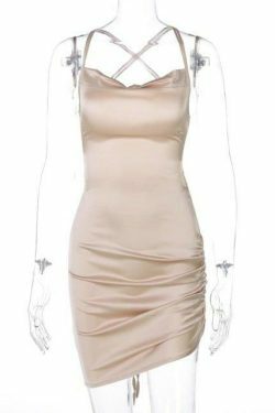 Coquette Aesthetic Ruched Satin Dress - Y2K Fashion Outfit for Women