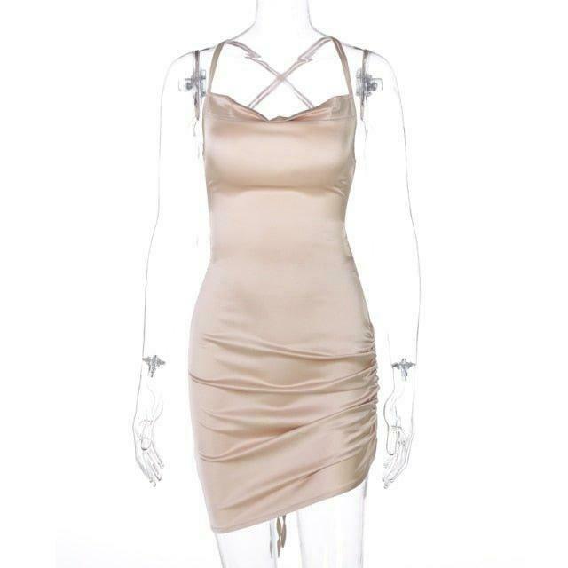 Coquette Aesthetic Ruched Satin Dress - Y2K Fashion Outfit for Women