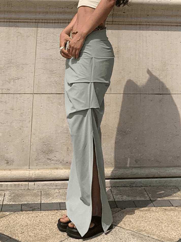 Coquette Aesthetic Ruched Split Y2K Cargo Skirt - Grunge Style Fashion Statement