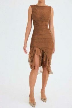 Coquette Aesthetic Ruffle Midi Dress - Y2K Fashion with Grunge Style and Pastel Goth Vibes