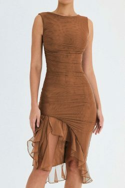 Coquette Aesthetic Ruffle Midi Dress - Y2K Fashion with Grunge Style and Pastel Goth Vibes