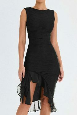 Coquette Aesthetic Ruffle Midi Dress - Y2K Fashion with Grunge Style and Pastel Goth Vibes