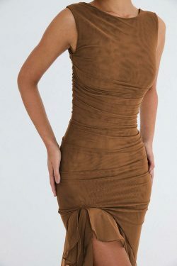 Coquette Aesthetic Ruffle Midi Dress - Y2K Fashion with Grunge Style and Pastel Goth Vibes