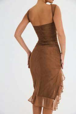 Coquette Aesthetic Ruffle Midi Dress - Y2K Fashion with Grunge Style and Pastel Goth Vibes