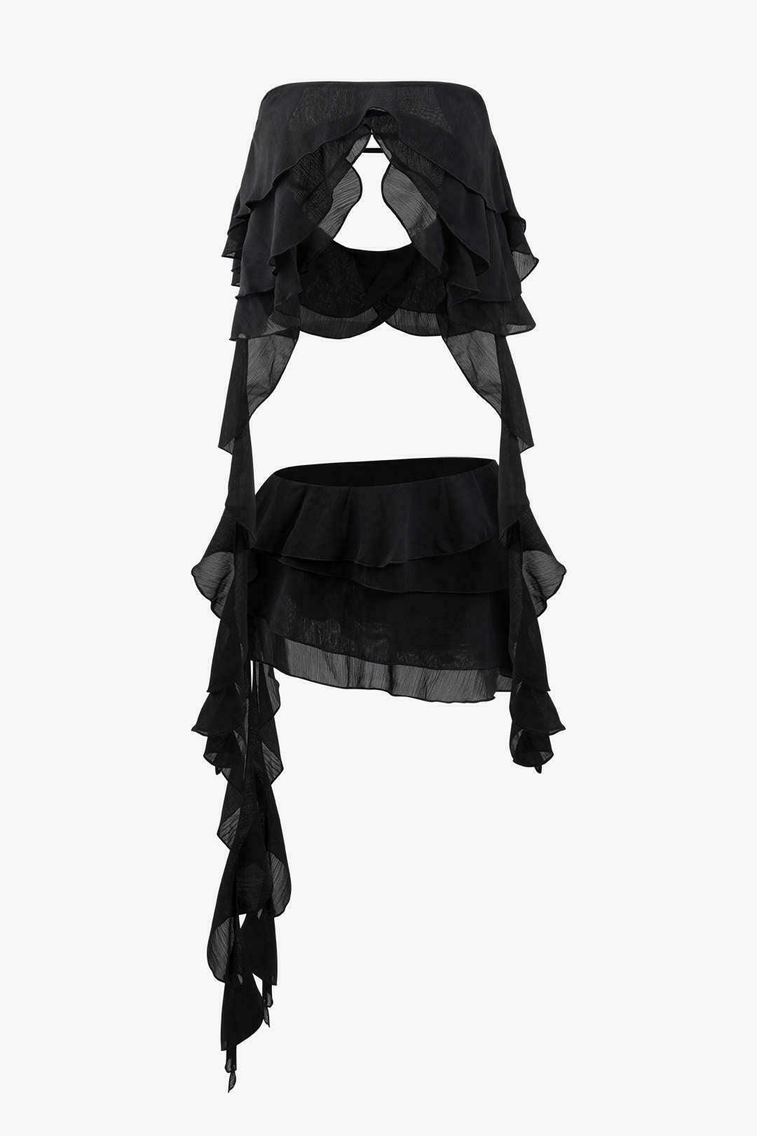 Coquette Aesthetic Ruffle Streamer Tube Top & Mini Skirt Set - Y2K Fashion Outfit
