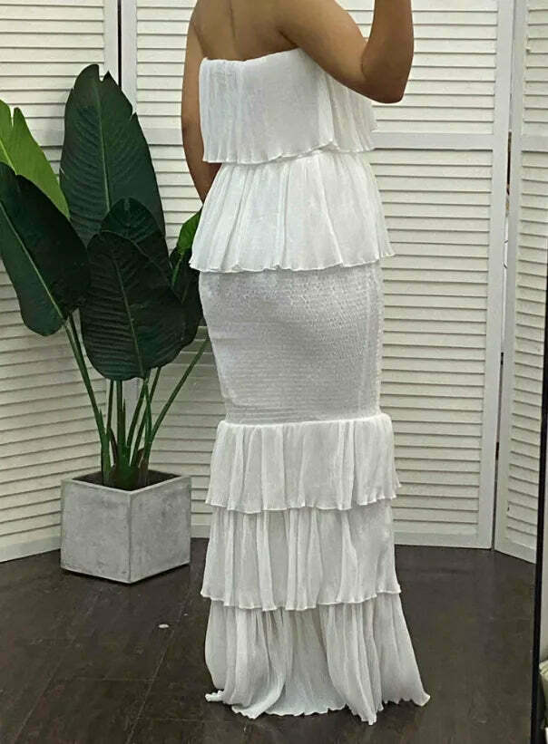 Coquette Aesthetic Ruffle Tiered Dress - Y2K Fashion Statement with Flirty Charm and Vintage Vibe