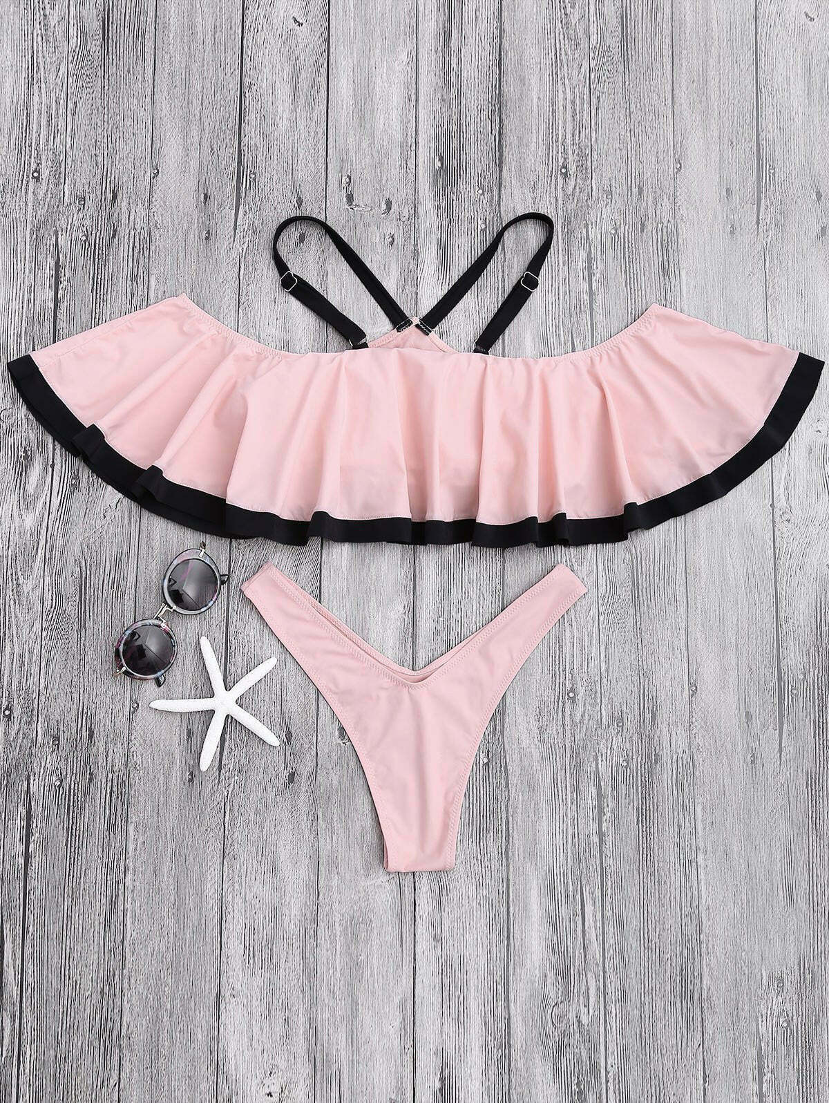 Coquette Aesthetic Ruffled Cami Thong Bikini - Y2K Fashion Swimwear