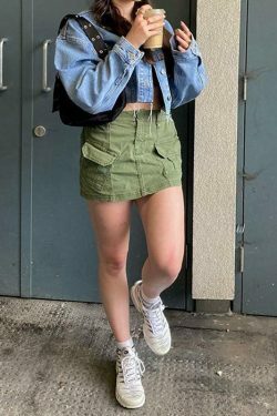 Coquette Aesthetic Ruth Y2K Cargo Skirt - Grunge & Pastel Goth Fusion