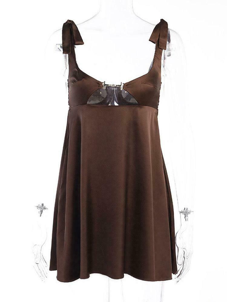 Coquette Aesthetic Satin Chain Dress with Cut-Out Detail - Y2K Fashion Statement Piece