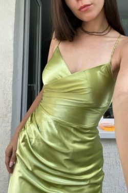 Coquette Aesthetic Satin Dress: Y2K Fashion with Grunge & Pastel Goth Vibes