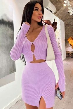 Coquette Aesthetic Scarlett Slit Button-Up Set - Y2K Fashion Outfit
