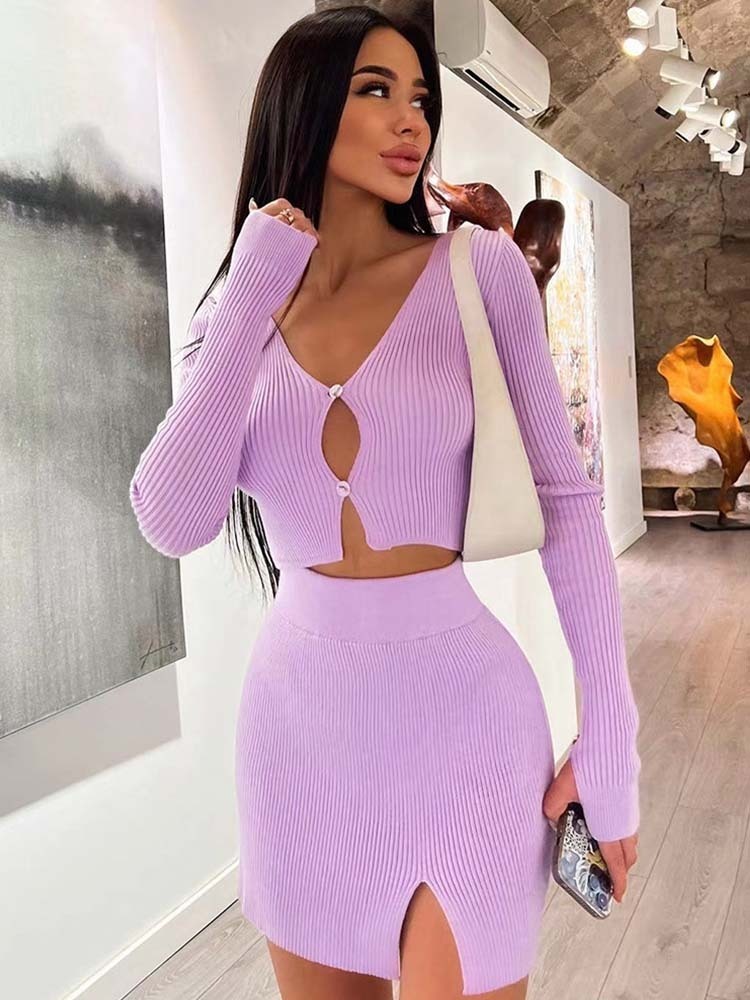 Coquette Aesthetic Scarlett Slit Button-Up Set - Y2K Fashion Outfit