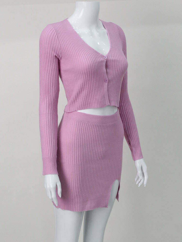 Coquette Aesthetic Scarlett Slit Button-Up Set - Y2K Fashion Outfit