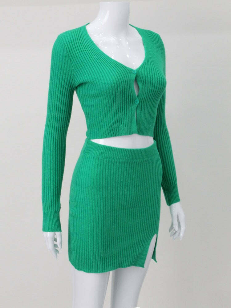 Coquette Aesthetic Scarlett Slit Button-Up Set - Y2K Fashion Outfit