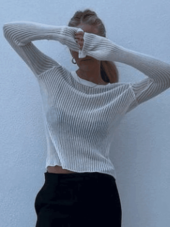 Coquette Aesthetic Semi Sheer Rib Knit Top for Y2K Fashion Enthusiasts