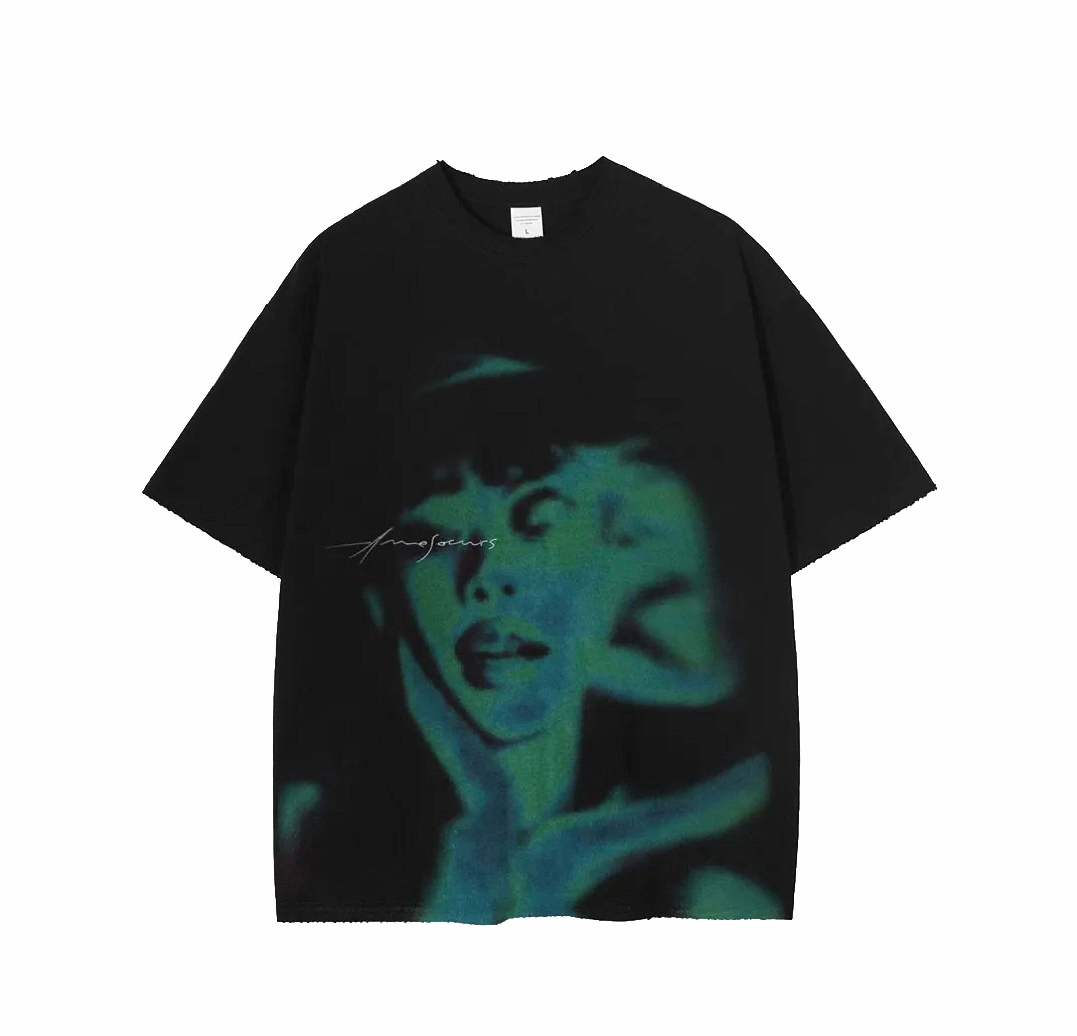 Coquette Aesthetic Shadow Graphic Acid Washed T-Shirt - Y2K Fashion Grunge Style Cute Tops