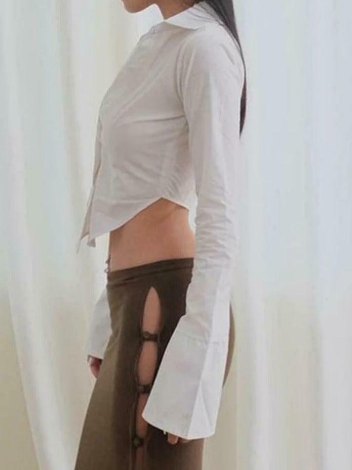 Coquette Aesthetic Shirt with Irregular Hem - Y2K Fashion Long Sleeve Blouse