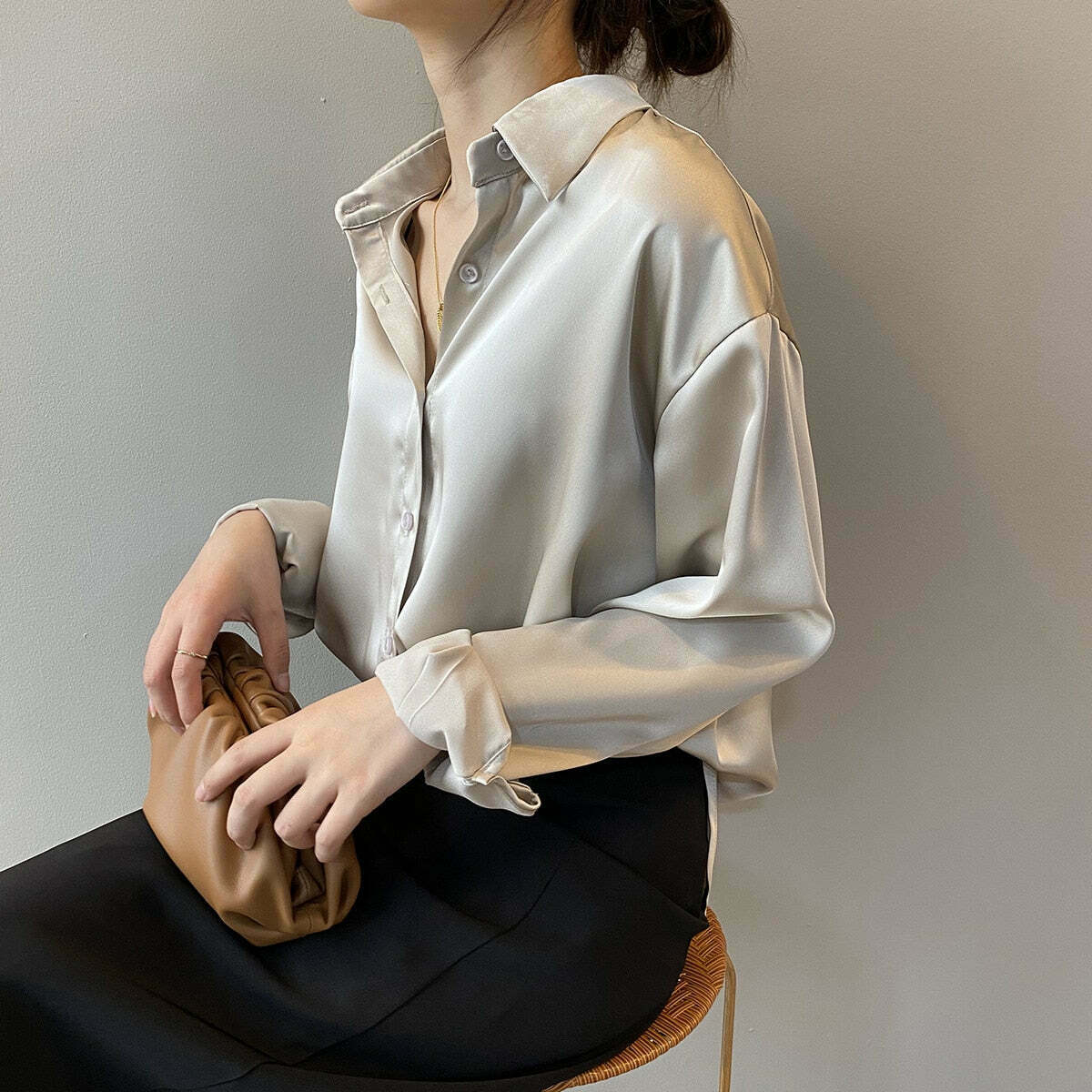 Coquette Aesthetic Simona Satin Shirt - Y2K Fashion Women's Top for Grunge & Pastel Goth Style