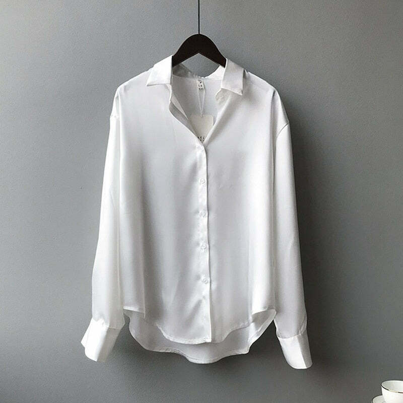 Coquette Aesthetic Simona Satin Shirt - Y2K Fashion Women's Top for Grunge & Pastel Goth Style