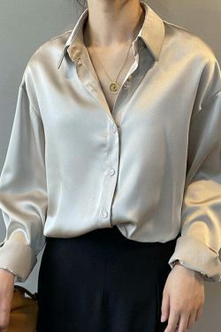 Coquette Aesthetic Simona Satin Shirt - Y2K Fashion Women's Top for Grunge & Pastel Goth Style
