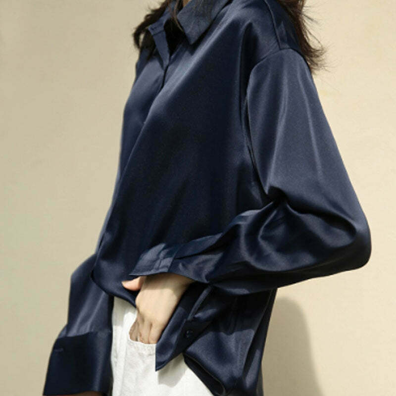 Coquette Aesthetic Simona Satin Shirt - Y2K Fashion Women's Top for Grunge & Pastel Goth Style