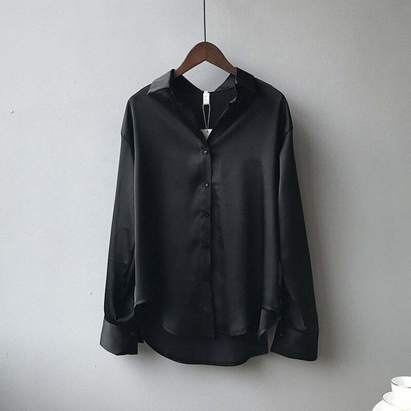 Coquette Aesthetic Simona Satin Shirt - Y2K Fashion Women's Top for Grunge & Pastel Goth Style