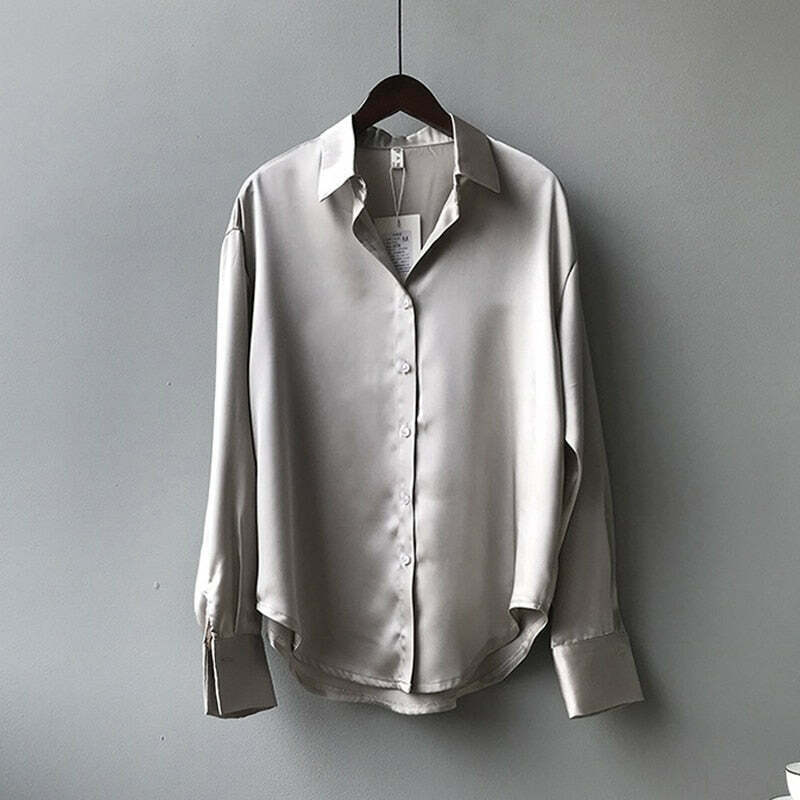Coquette Aesthetic Simona Satin Shirt - Y2K Fashion Women's Top for Grunge & Pastel Goth Style