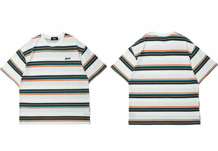 Coquette Aesthetic Skater Stripe Tee - Y2K Fashion with Grunge Style, Cute Tops & Pastel Goth Vibes