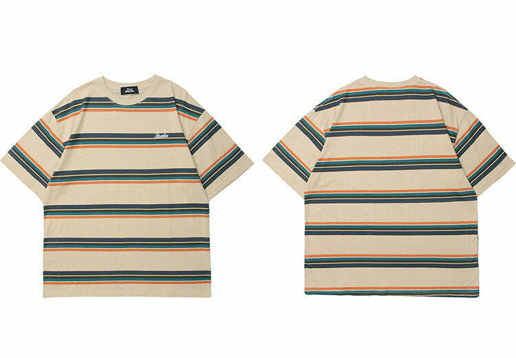 Coquette Aesthetic Skater Stripe Tee - Y2K Fashion with Grunge Style, Cute Tops & Pastel Goth Vibes