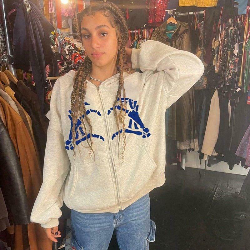 Coquette Aesthetic Skeleton Finger Oversized Hoodie - Y2K Fashion Statement Piece for Women