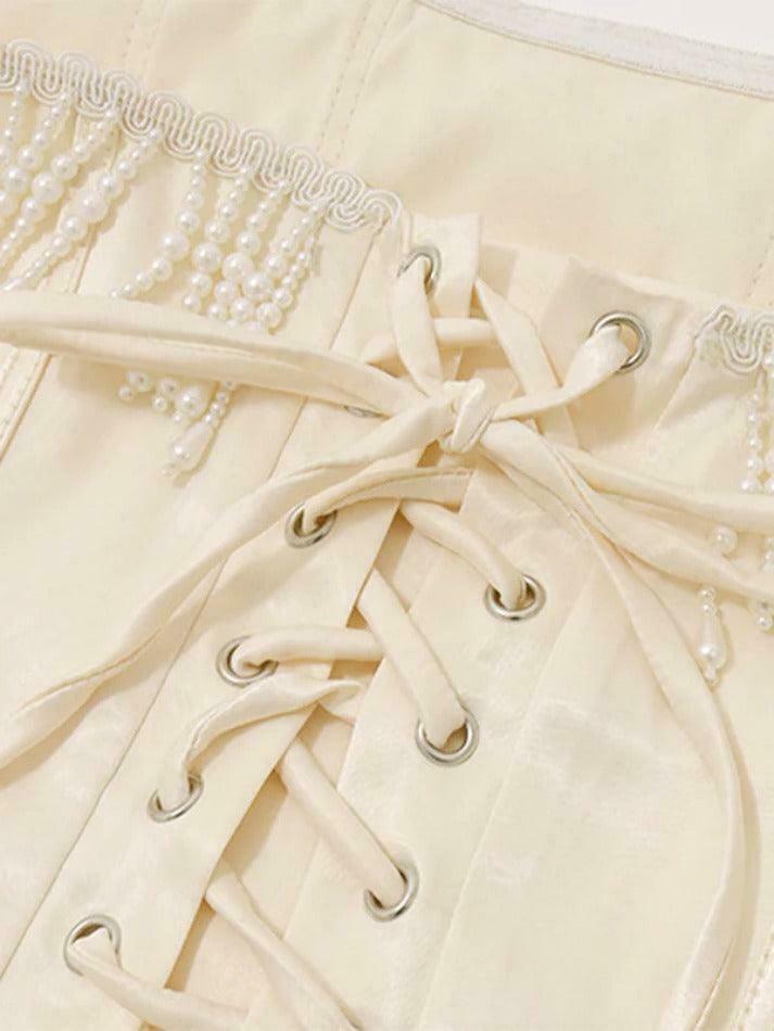 Coquette Aesthetic Slim Fit Pearl Strap Corset Top
