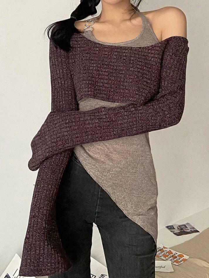 Coquette Aesthetic Slim Halter Sweater in Solid Color for Women - Y2K Fashion Statement