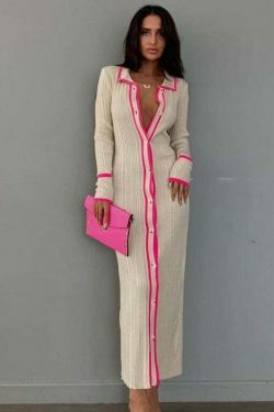Coquette Aesthetic Slim Lapel Long Cardigan Dress for Women - Y2K Fashion Outfits