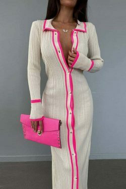Coquette Aesthetic Slim Lapel Long Cardigan Dress for Women - Y2K Fashion Outfits