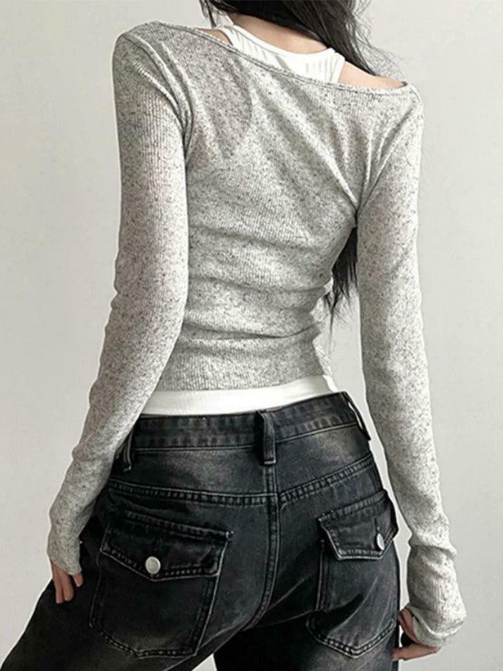 Coquette Aesthetic Slim Tank Top with Cowl Neck - Y2K Fashion Long Sleeve Knit