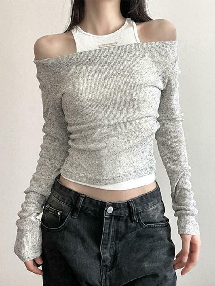 Coquette Aesthetic Slim Tank Top with Cowl Neck - Y2K Fashion Long Sleeve Knit