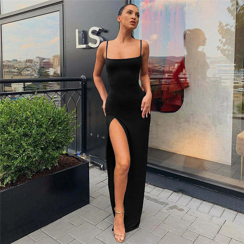 Coquette Aesthetic Slit Maxi Dress: Y2K Fashion, Grunge Style, Pastel Goth, Cute Tops, Cargo Skirt