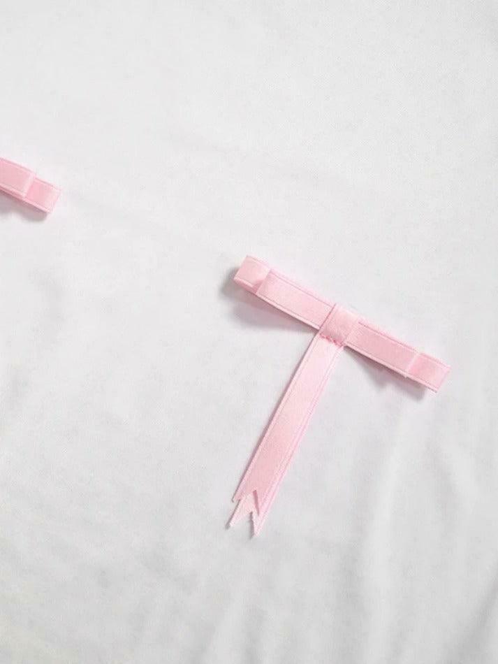 Coquette Aesthetic Solid Bow Decor Long Sleeve Tee