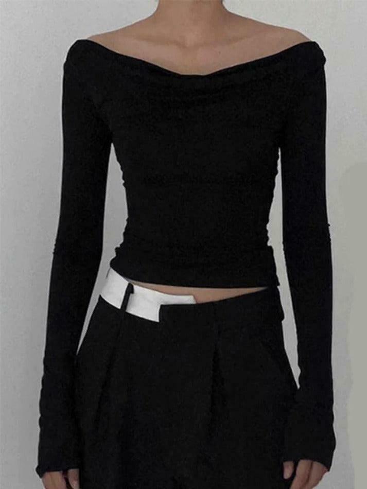Coquette Aesthetic Solid Color Backless Lacing Long Sleeve Tee - Y2K Fashion Grunge Style
