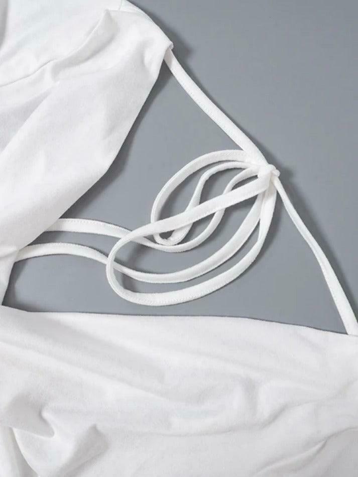 Coquette Aesthetic Solid Color Backless Lacing Long Sleeve Tee - Y2K Fashion Grunge Style