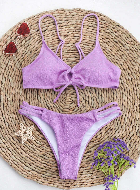 Coquette Aesthetic Solid Color Bikini - Y2K Fashion Swimwear for Women