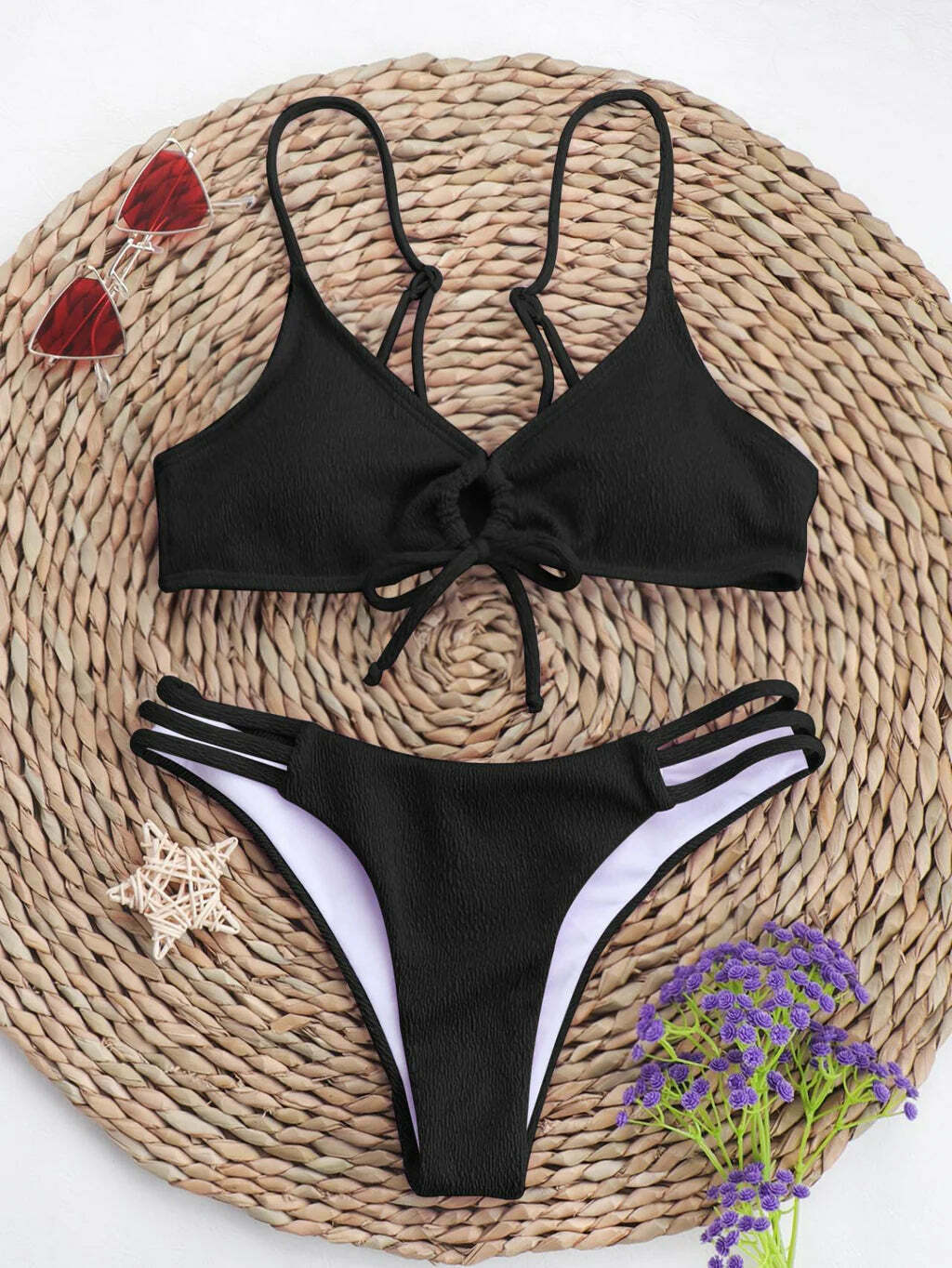 Coquette Aesthetic Solid Color Bikini - Y2K Fashion Swimwear for Women