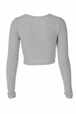 Coquette Aesthetic Solid Color Crop Shirt: Y2K Fashion Long Sleeve Top for Women