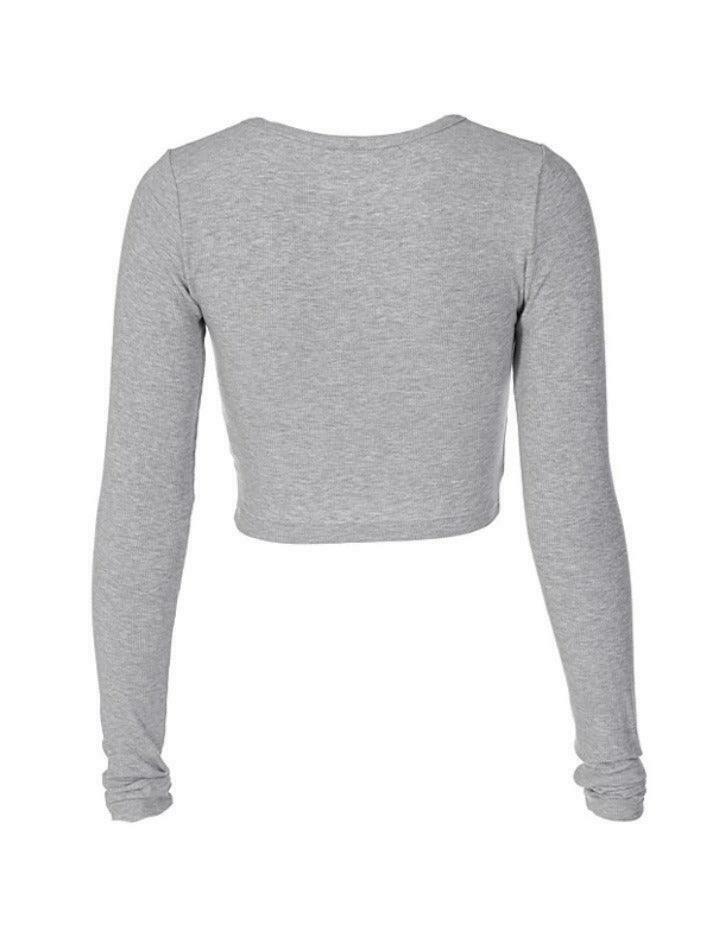 Coquette Aesthetic Solid Color Crop Shirt: Y2K Fashion Long Sleeve Top for Women