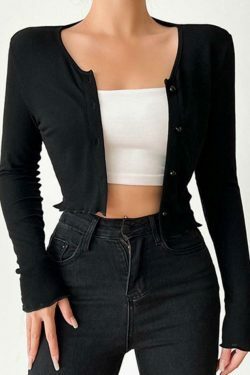 Coquette Aesthetic Solid Color Fungus Slim Knit Top