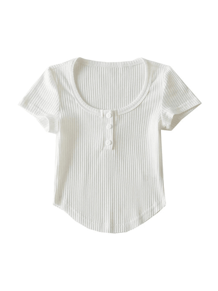 Coquette Aesthetic Solid Color Knit Top with Curved Hem