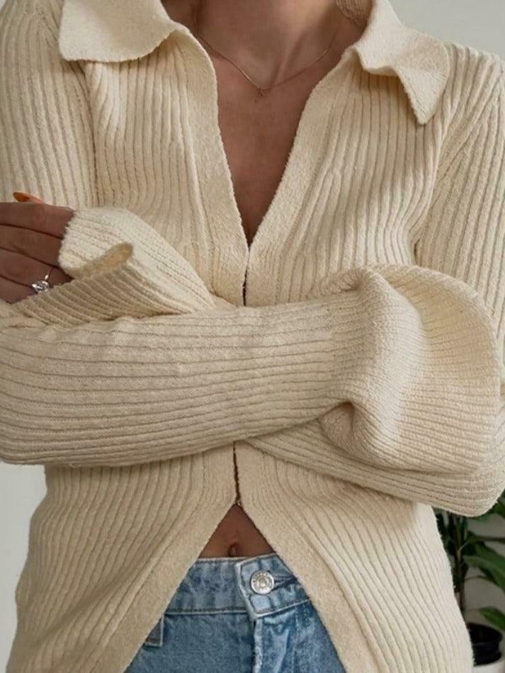 Coquette Aesthetic Solid Color Ribbed Flare Long Sleeve Shirt