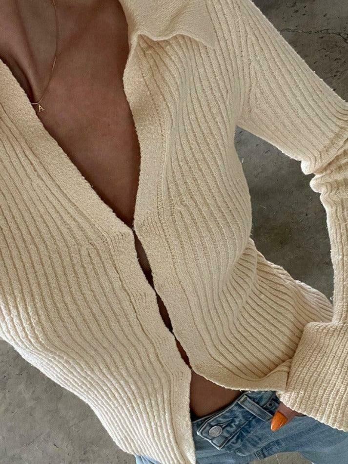 Coquette Aesthetic Solid Color Ribbed Flare Long Sleeve Shirt